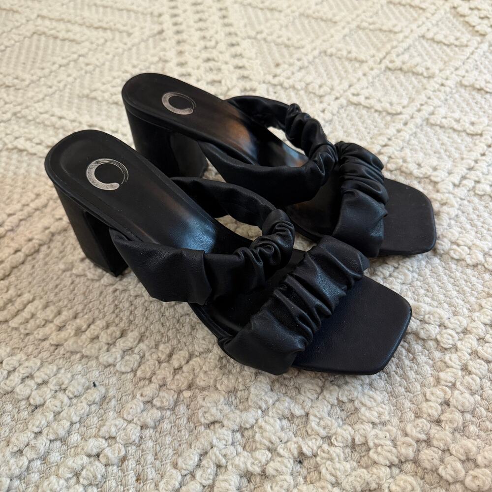Black Chunky Strap Block Heels